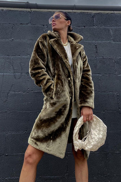 Olive Mid Length Faux Fur Coat | Coats | Rebellious Fashion
