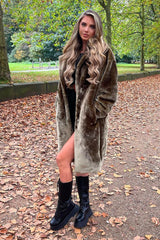 Olive Mid Length Faux Fur Coat - North