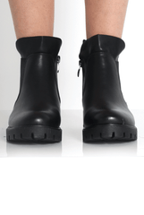 Nadia Black PU Side Zip Ankle Boots-Boots