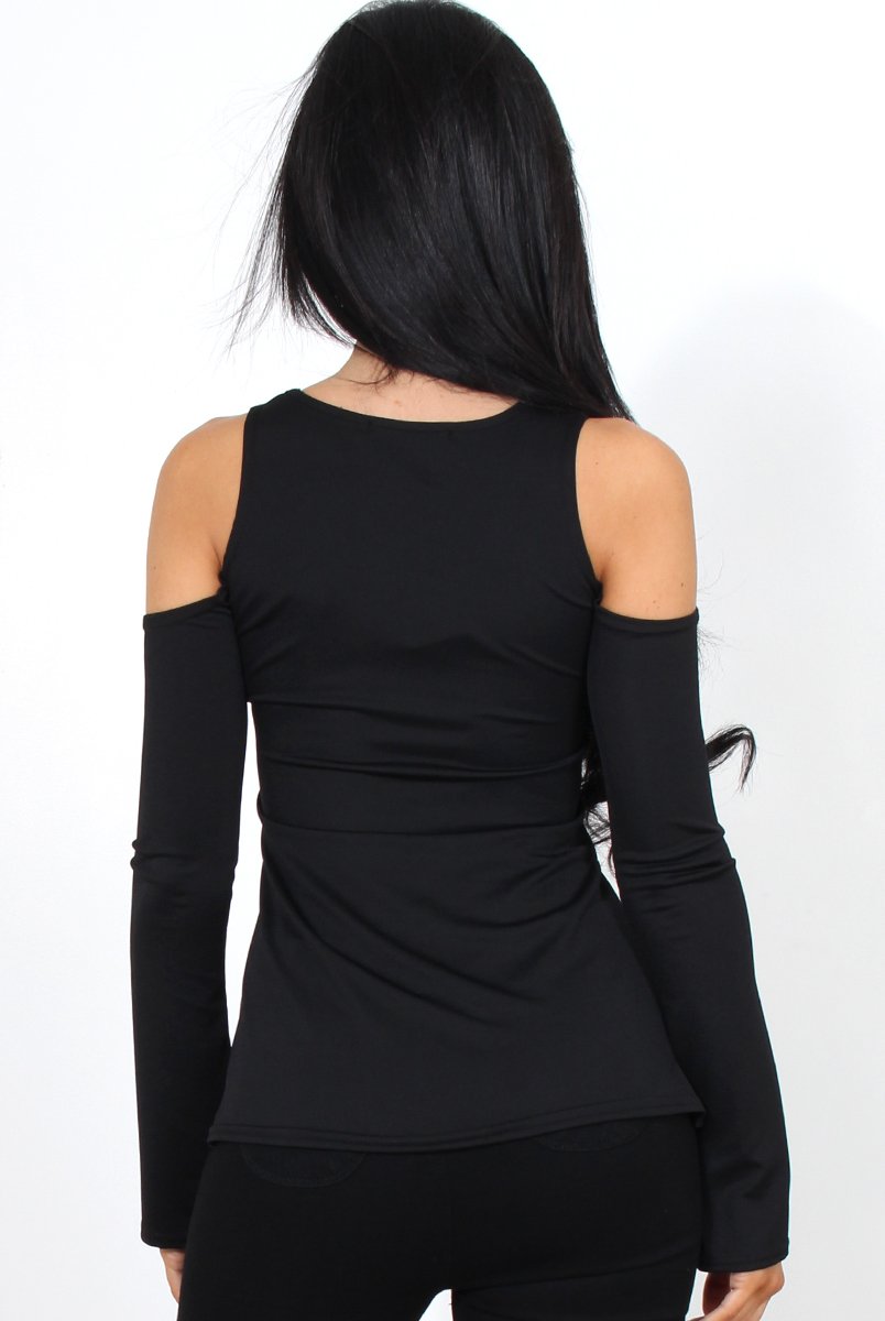 Nancy Black Cold Shoulder Top-Tops