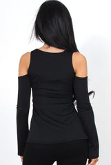 Nancy Black Cold Shoulder Top-Tops