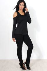 Nancy Black Cold Shoulder Top-Tops