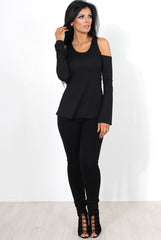 Nancy Black Cold Shoulder Top-Tops