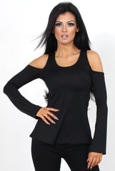 Nancy Black Cold Shoulder Top-Tops