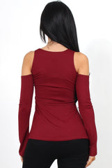 Nancy Wine Cold Shoulder Top-Tops