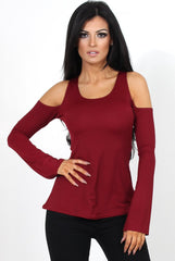 Nancy Wine Cold Shoulder Top-Tops