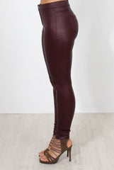 Narsa Wine PU Skinny Jeans-Jeans