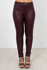 Narsa Wine PU Skinny Jeans-Jeans