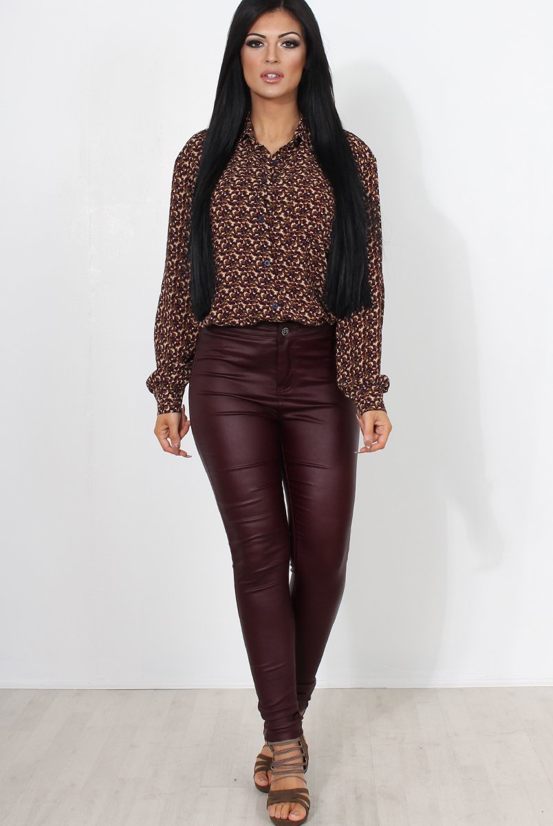 Narsa Wine PU Skinny Jeans-Jeans