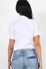 Narz White Cropped Shirt-Shirts
