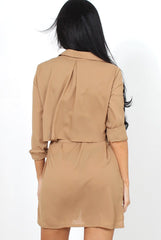 Natalia Camel Layered Shirt Dress-Dresses