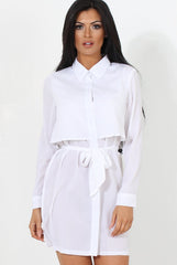 Natalia White Layered Shirt Dress-Dresses