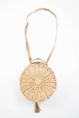 Natural Straw Faux Leather Detail Circle Bag - Ambrey-Bags