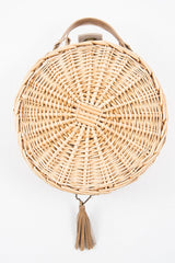 Natural Straw Faux Leather Detail Circle Bag - Ambrey-Bags