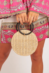Natural Straw Ring Handle Circle Bag - Vestie-Bags