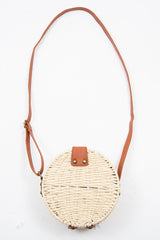 Natural Woven Faux Leather Detail Round Bag - Dionne-Bags