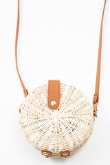 Natural Woven Faux Leather Detail Round Bag - Eylise-Bags