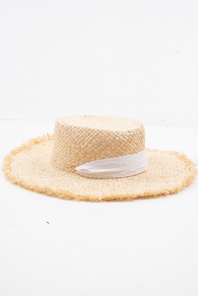 Natural Woven Frayed Edge Beach Hat - Dalina-Hats