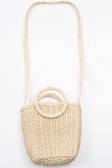 Natural Woven Handle Cross Body Bucket Bag - Channie-Bags