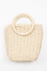 Natural Woven Handle Cross Body Bucket Bag - Channie-Bags