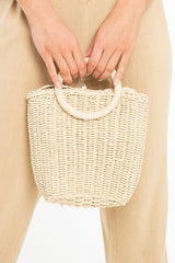 Natural Woven Handle Cross Body Bucket Bag - Channie-Bags