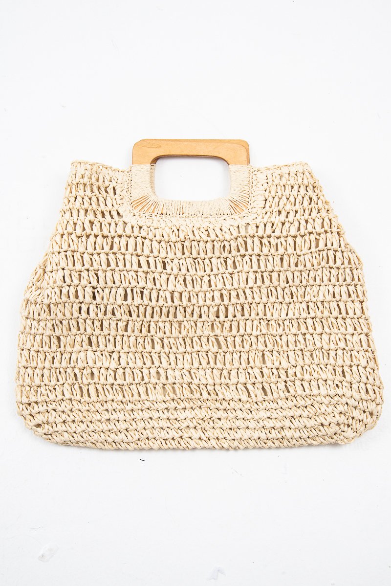 Natural Woven Knot Detail Wooden Handle Bag - Alleria-Bags