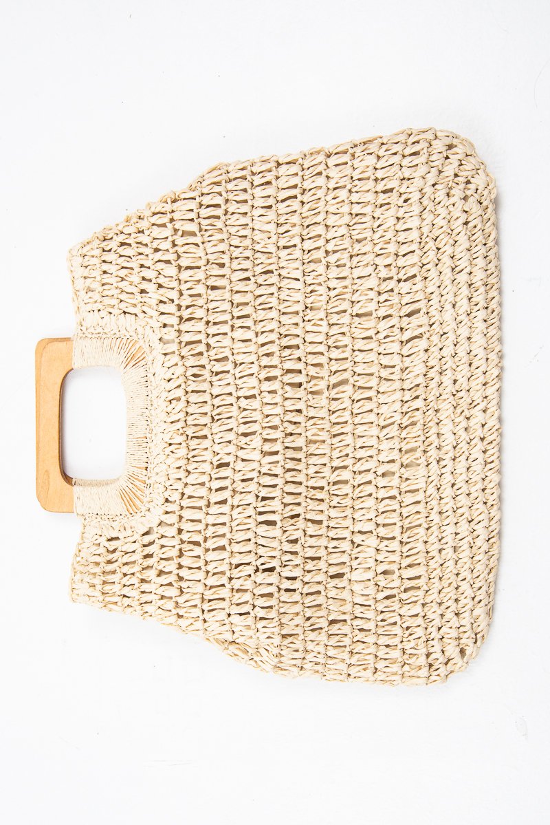 Natural Woven Knot Detail Wooden Handle Bag - Alleria-Bags