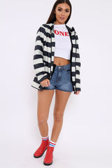 Navy And White Stripe Hooded Rain Mac - Haru-Jackets