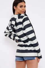 Navy And White Stripe Hooded Rain Mac - Haru-Jackets