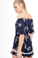 Navy Bardot Floral Playsuit - Estee-Playsuits