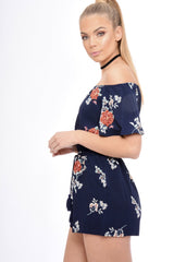 Navy Bardot Floral Tassel Playsuit - Keren-Playsuits