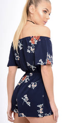 Navy Bardot Floral Tassel Playsuit - Keren-Playsuits
