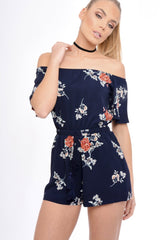 Navy Bardot Floral Tassel Playsuit - Keren-Playsuits