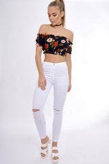 Navy Bardot Gypsy Crop Top - Valentina-Crop Tops