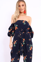 Navy Bardot Open Back Jumpsuit - Serenity-Jumpsuits