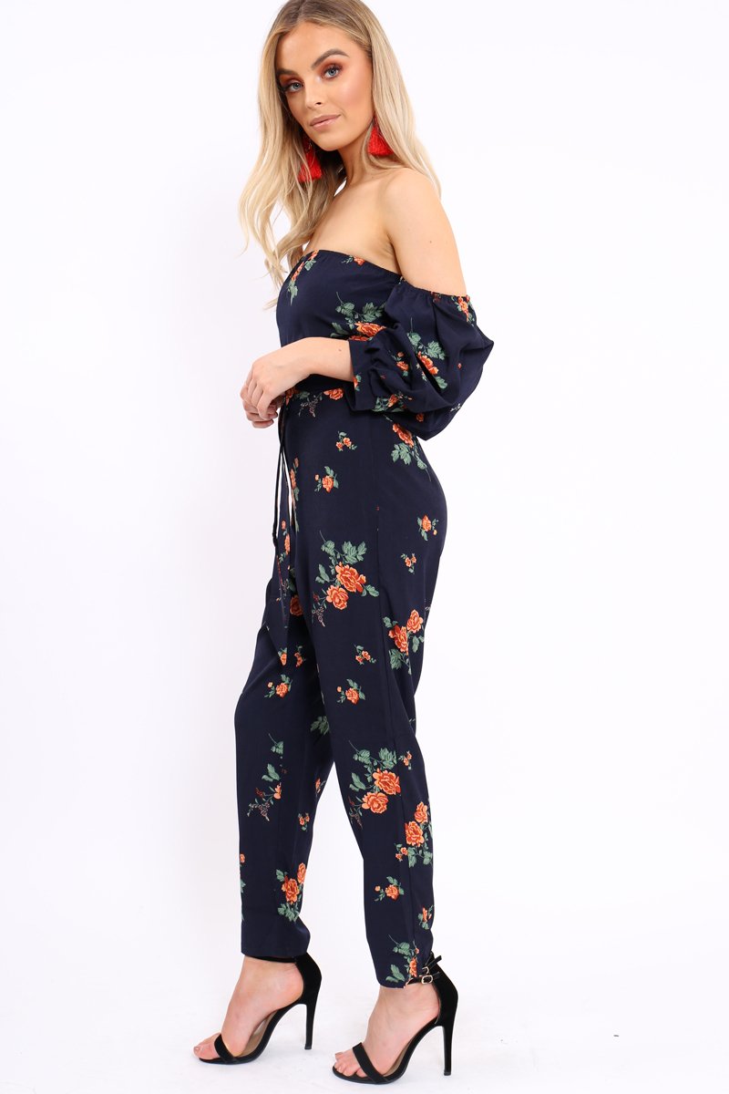 Navy Bardot Open Back Jumpsuit - Serenity-Jumpsuits