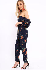 Navy Bardot Open Back Jumpsuit - Serenity-Jumpsuits