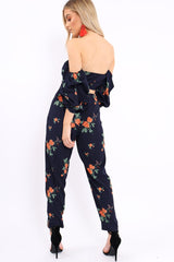 Navy Bardot Open Back Jumpsuit - Serenity-Jumpsuits