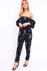 Navy Bardot Open Back Jumpsuit - Serenity-Jumpsuits