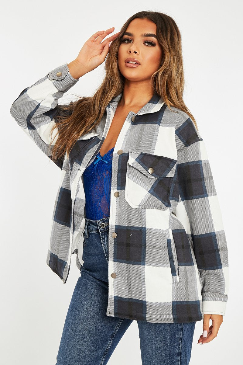 Navy Blue Check Pocket Front Shacket - Misa-Shacket