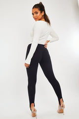 Navy Blue Jersey Stirrup Leggings - Diara-Leggings