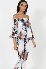 Navy & Blush Floral off The Shoulder Co-ord- Lydia-Co-ords
