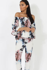Navy & Blush Floral off The Shoulder Co-ord- Lydia-Co-ords