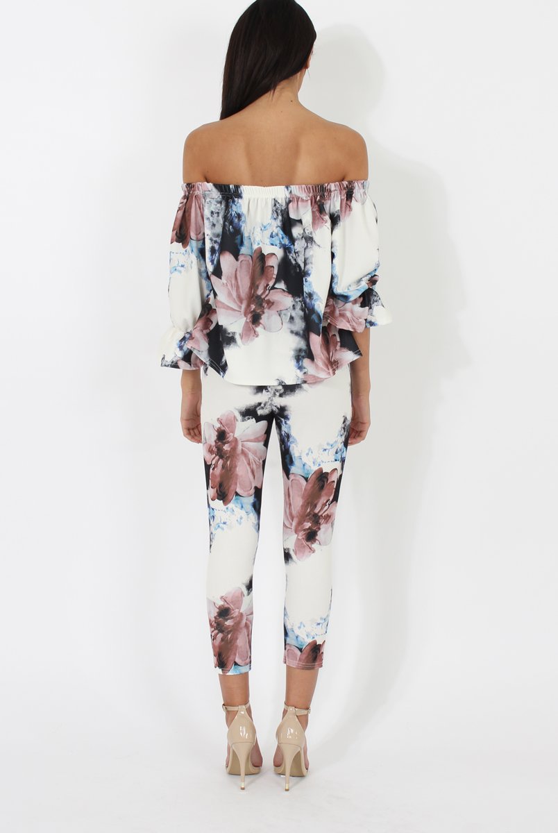 Navy & Blush Floral off The Shoulder Co-ord- Lydia-Co-ords