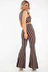 Navy Camel Stripe Rib Crop Top Trousers Co-Ord - Elmira-Co-ords