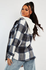 Navy Check Hooded Shacket - Destyn-Shacket