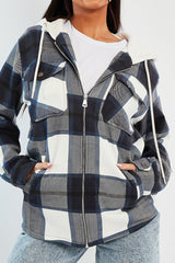 Navy Check Hooded Shacket - Destyn-Shacket