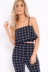 Navy Checked Crop Top and Trousers Co-ord Set - Linda-Co-ords