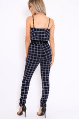 Navy Checked Crop Top and Trousers Co-ord Set - Linda-Co-ords