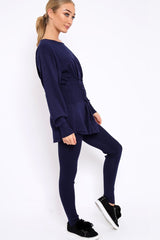 Navy Co-ord with Corset Waist Tie Detail - Laurel-Co-ords